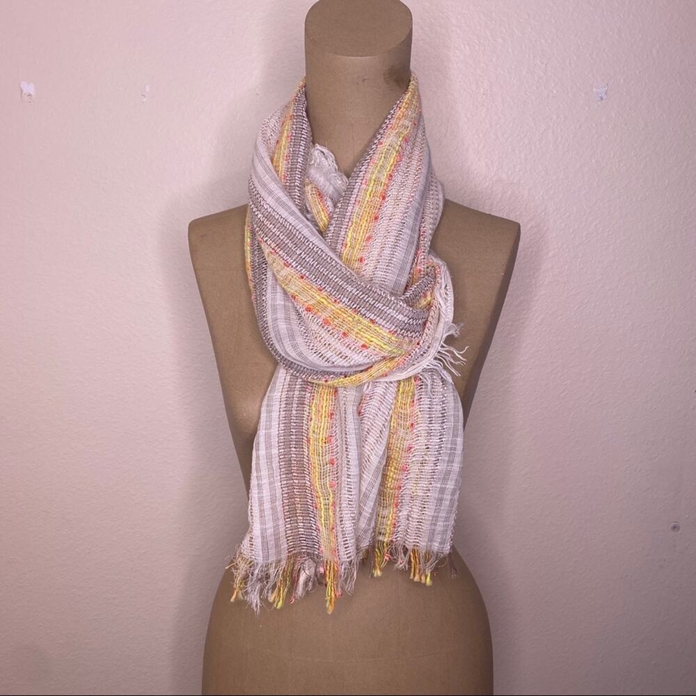 Retro Road Trip Rayon Beige Orange Stripe Scarf